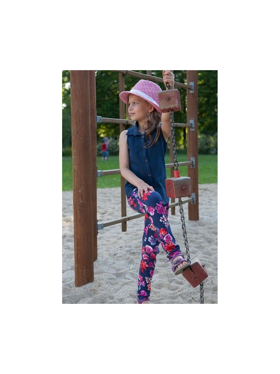 Girls\' navy blue floral pants DZ6014 - Online store - Boutique